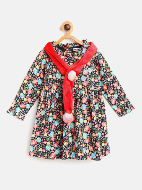 

Nauti Nati Girls Multicoloured Floral Printed A-Line Dress, Multi