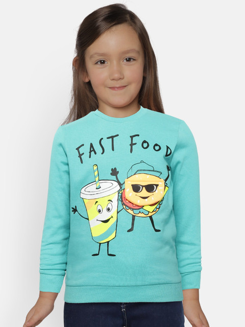 

Nauti Nati Girls Turquoise Blue Printed Sweatshirt
