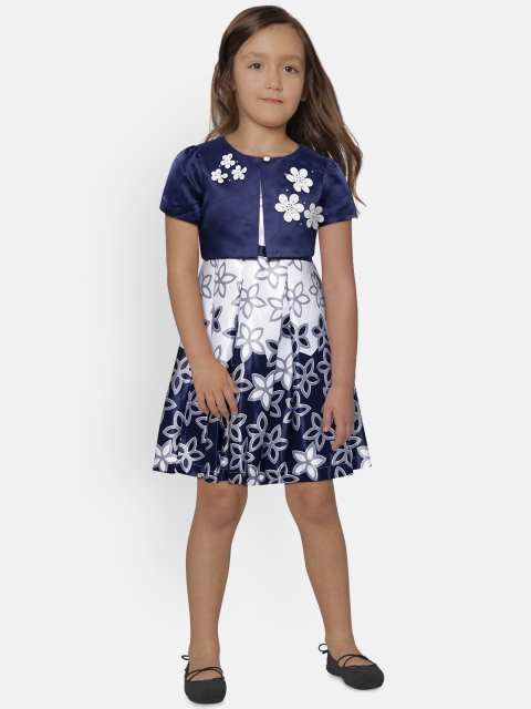 

Nauti Nati Girls Navy Blue & White Floral Print Fit & Flare Dress with Shrug