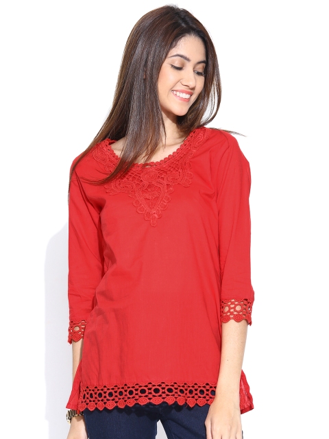 

U&F Red Lightweight Top with Crochet Detail