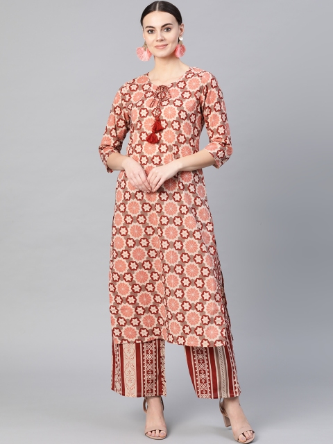 

Yuris Women Peach-Coloured & Off-White Printed Kurta with Palazzos