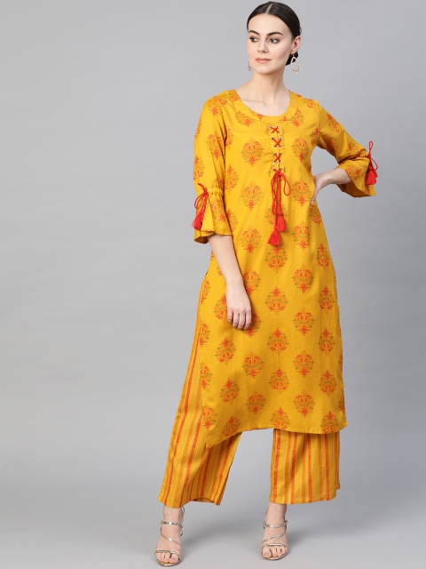 

Yuris Women Mustard Yellow & Red Printed Kurta with Palazzos