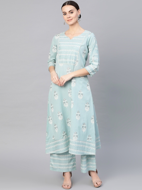 

Yuris Women Blue & White Floral Printed A-Line Kurta