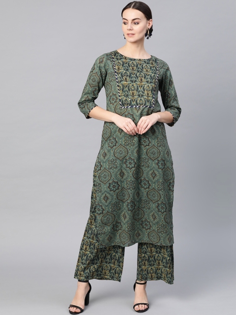 

Yuris Women Green & Brown Printed Kurta with Palazzos