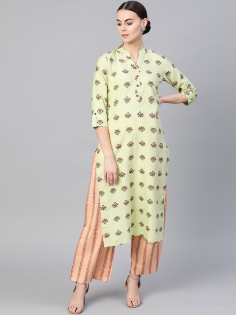 

Yuris Women Green & Peach-Coloured Printed Kurta with Palazzos