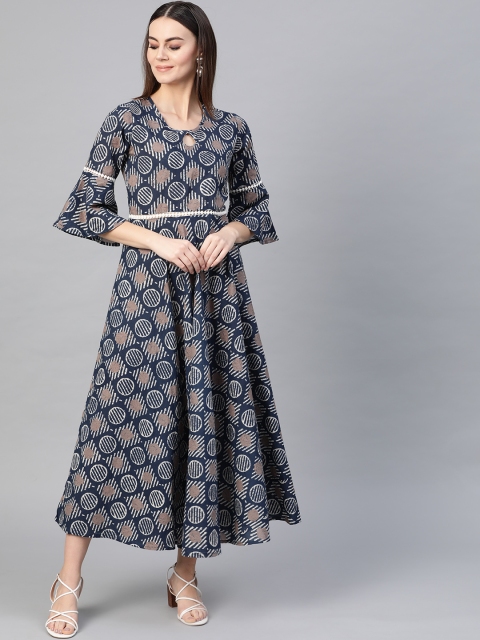 

Yuris Women Navy Blue & White Printed Maxi Dress