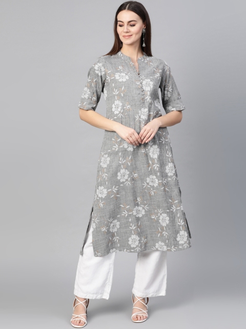 

Yuris Women Grey & White Printed A-Line Kurta