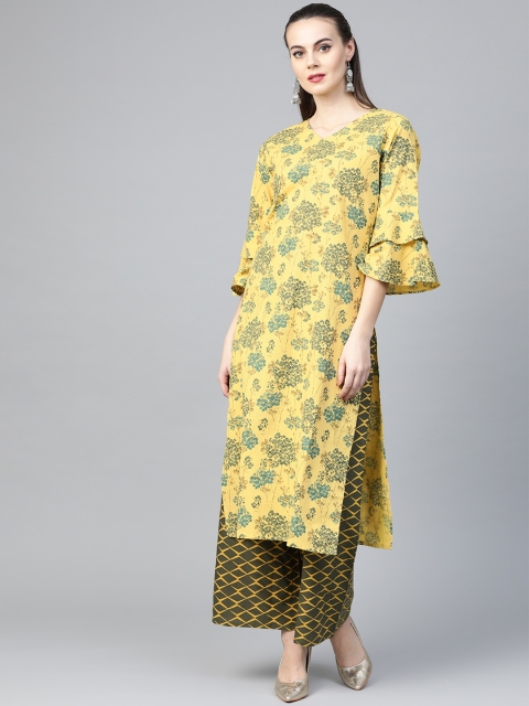 

Yuris Women Yellow & Green Printed Kurta with Palazzos
