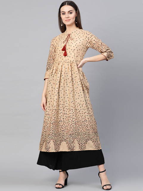 

Yuris Women Beige & Black Printed A-Line Kurta