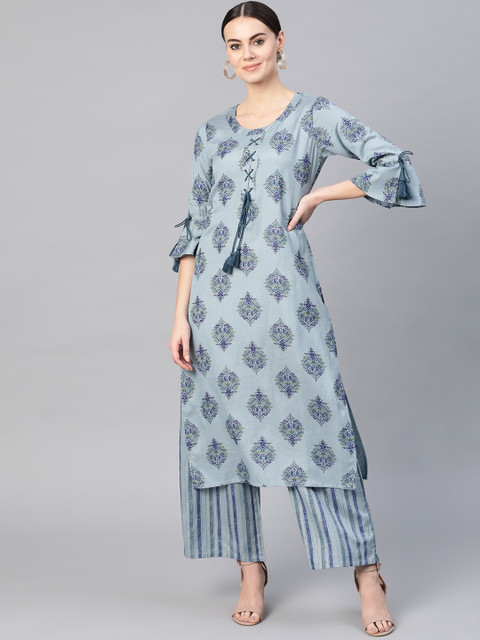 

Yuris Women Blue Printed Kurta with Palazzos