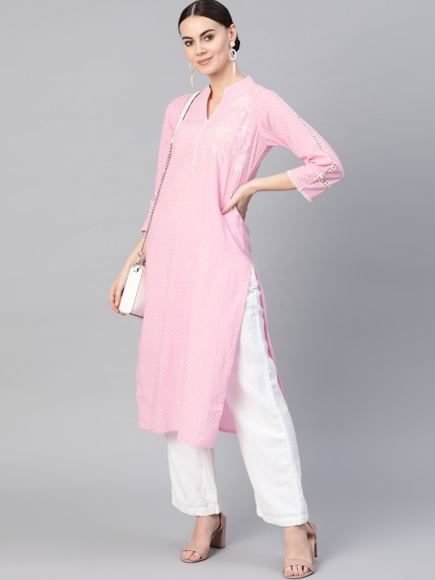 

Yuris Women Pink Printed Straight Kurta