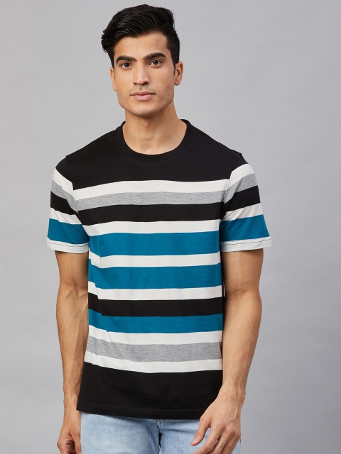 

Roadster Men Black and Blue Striped Round Neck T-shirt