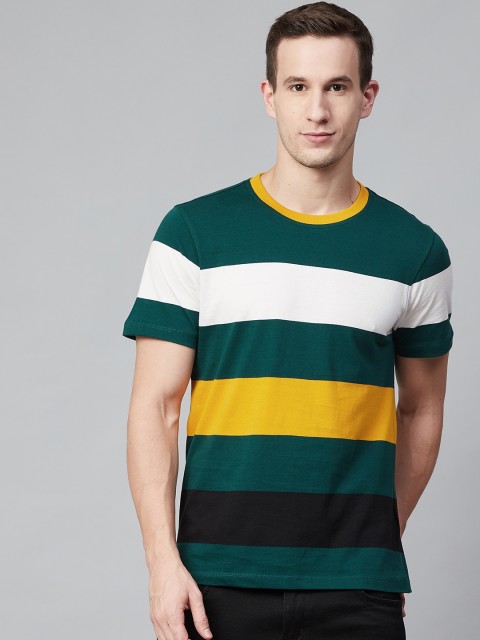 

Roadster Men Green Colourblocked Round Neck T-shirt