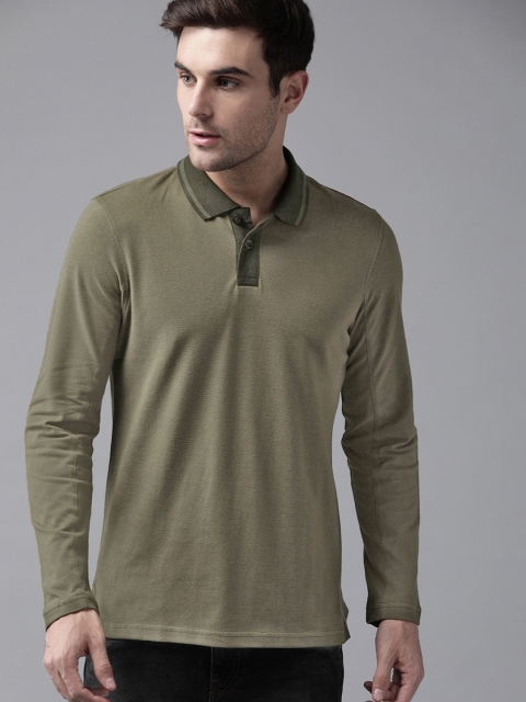

Roadster Men Olive Green Solid Polo Collar T-shirt