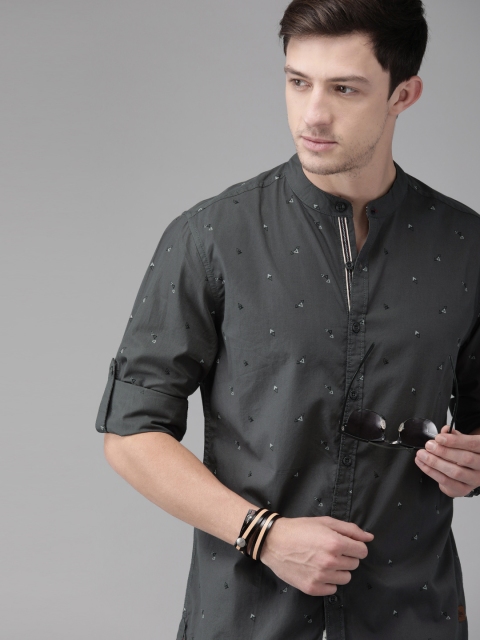 Men Grey Regular Fit Printed Sustainable Casual Shirt