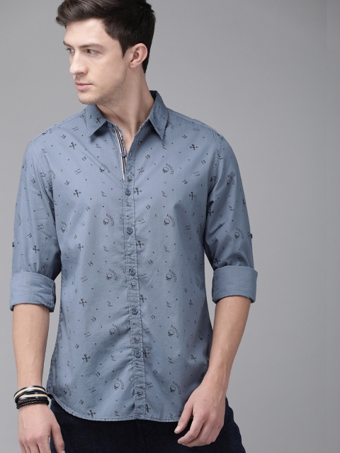 

Roadster Men Blue & Black Regular Fit Printed Casual Shirt