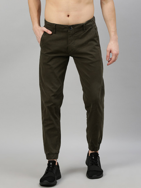 

Roadster Men Olive Brown Regular Fit Self Design Joggers
