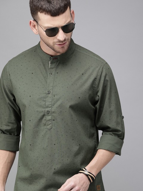 

Roadster Men Olive Green & Black Regular Fit Printed Casual Shirt