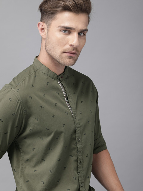 

Roadster Men Olive Green & Black Regular Fit Printed Casual Shirt