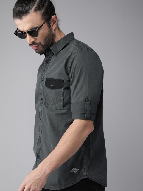 

Roadster Men Charcoal Grey Regular Fit Solid Casual Shirt with Pocket Detailing