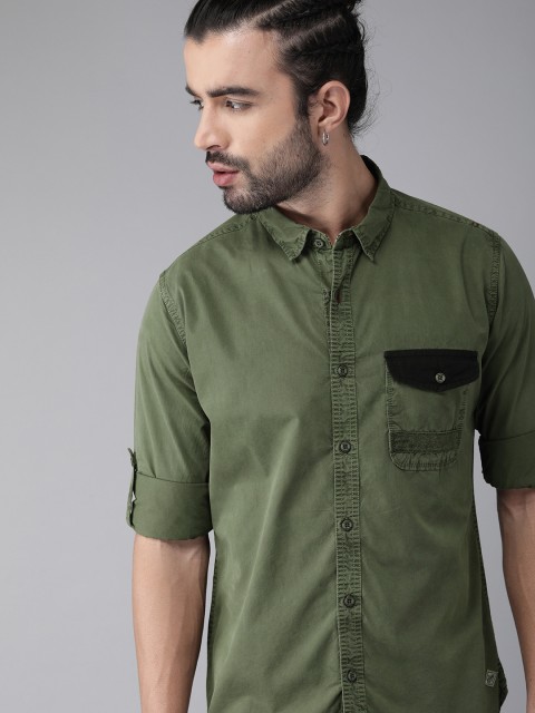 

Roadster Men Olive Green Regular Fit Solid Casual Shirt