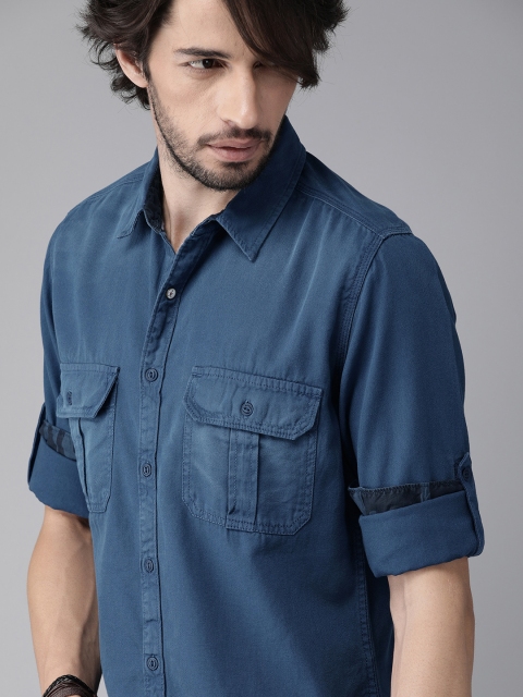 

The Roadster Lifestyle Co Men Blue Regular Fit Solid Casual Shirt