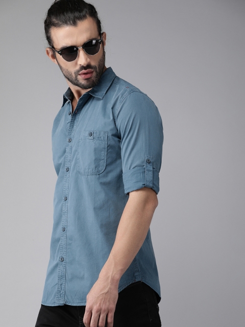 

Roadster Men Blue Regular Fit Solid Casual Shirt