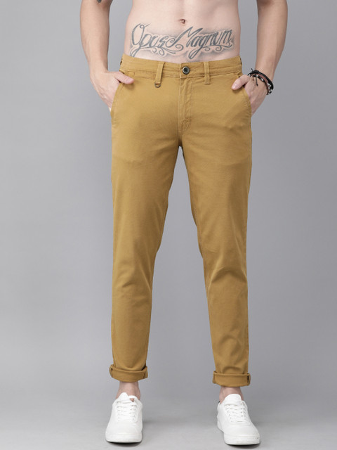 

Roadster Men Khaki Regular Fit Self Design Regular Trousers