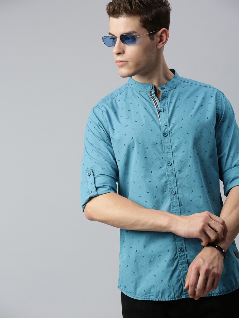 

The Roadster Lifestyle Co Men Blue & Black Regular Fit Printed Casual Sustainable Shirt