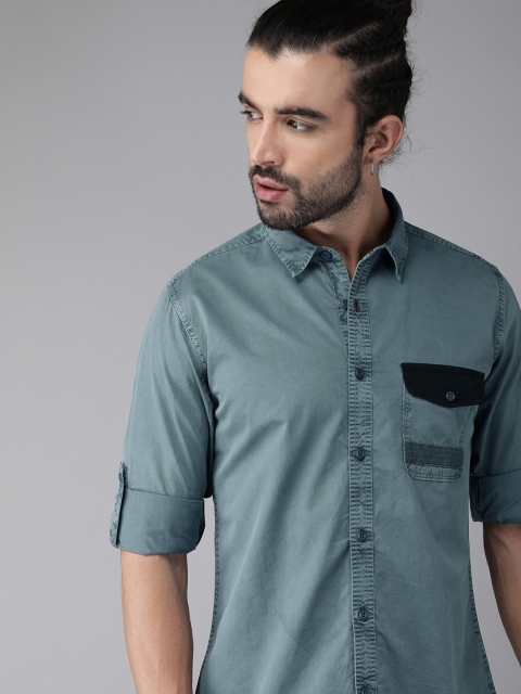 

Roadster Men Blue Regular Fit Solid Casual Shirt
