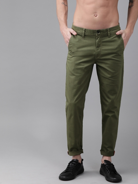 

Roadster Men Olive Green Tapered Fit Solid Regular Trousers