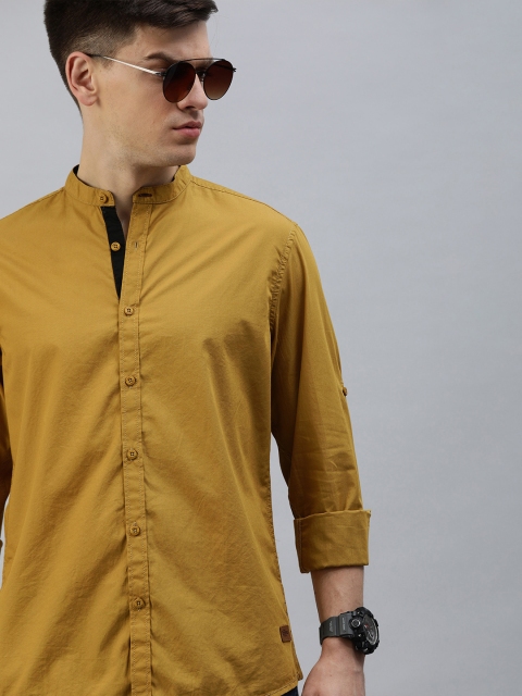 

The Roadster Lifestyle Co Men Mustard Yellow Regular Fit Solid Sustainable Casual Shirt