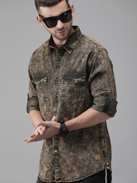 

Roadster Men Brown Regular Fit Faded Denim Casual Shirt