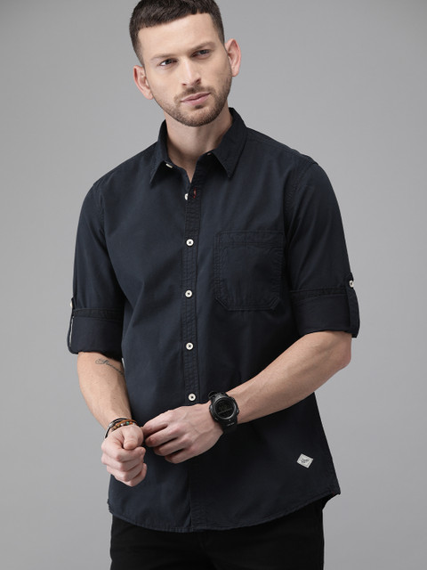 

The Roadster Lifestyle Co Men Navy Blue Regular Fit Solid Casual Shirt