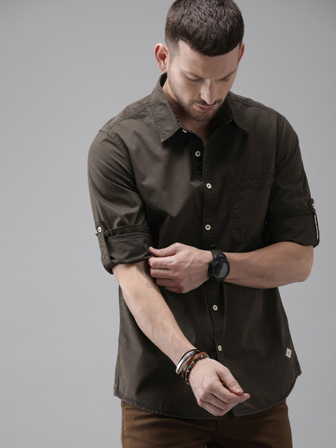 

Roadster Men Brown Regular Fit Solid Casual Shirt
