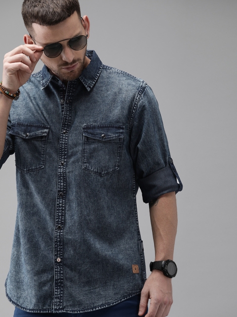 

Roadster Men Blue Regular Fit Faded Denim Casual Shirt