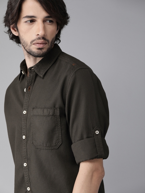

Roadster Men Coffee Brown Regular Fit Self Design Casual Shirt