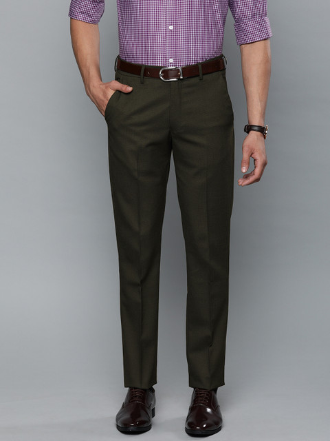 

Louis Philippe Men Olive Green Slim Fit Self Design Formal Trousers