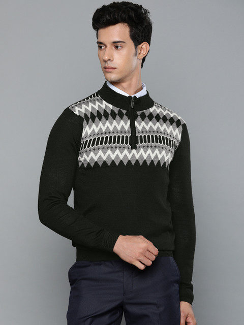 

Louis Philippe Men Black & Grey Self Design Pullover Sweater