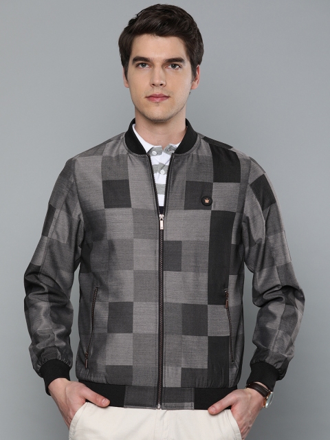 

Louis Philippe Men Grey Checked Bomber Jacket