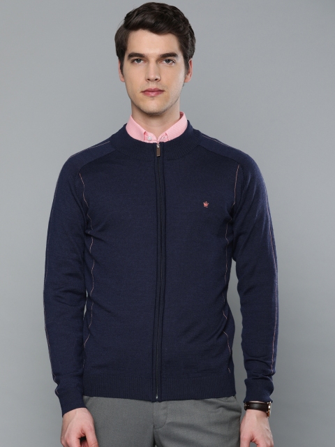 

Louis Philippe Men Navy Blue Solid Front-Open Sweater