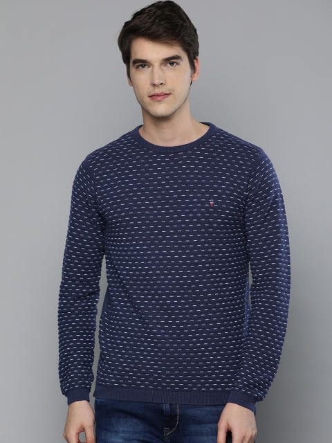 

Louis Philippe Jeans Men Navy Blue Self Design Pullover Sweater