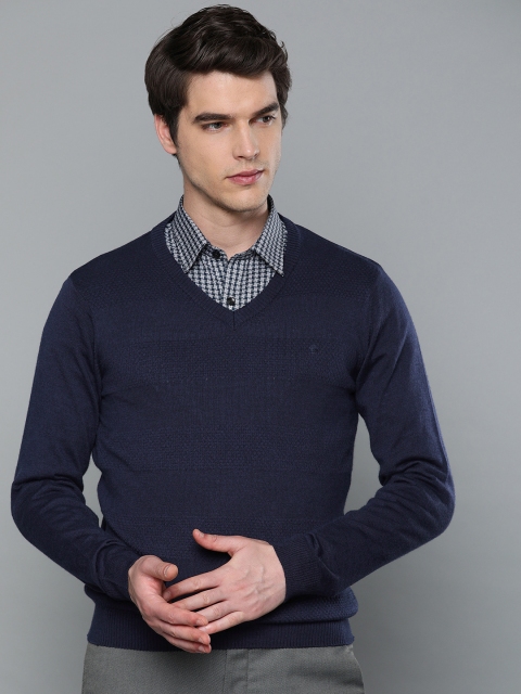 

Louis Philippe Men Navy Blue Solid Pullover Sweater