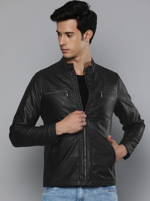 

Louis Philippe Jeans Men Black Solid Biker Jacket