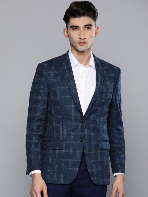 

Louis Philippe Men Navy Blue & Black Regular Fit Checked Woollen Tweed Formal Blazer