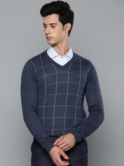 

Louis Philippe Men Blue Checked Pullover Sweater