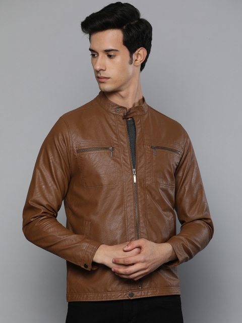 

Louis Philippe Jeans Men Brown Solid Biker Jacket