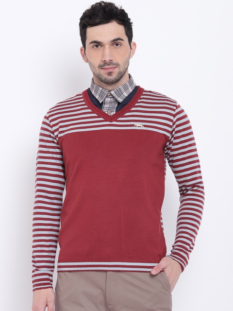 

JUMP USA Men Red & Grey Solid Sweater