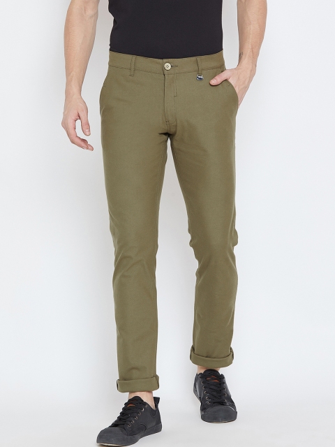 

JUMP USA Men Olive Green Slim Fit Solid Regular Trousers