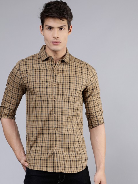 

HIGHLANDER Men Khaki & Black Slim Fit Checked Casual Shirt